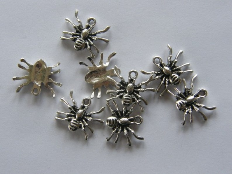 10 Spider charms antique silver tone HC123 image 2