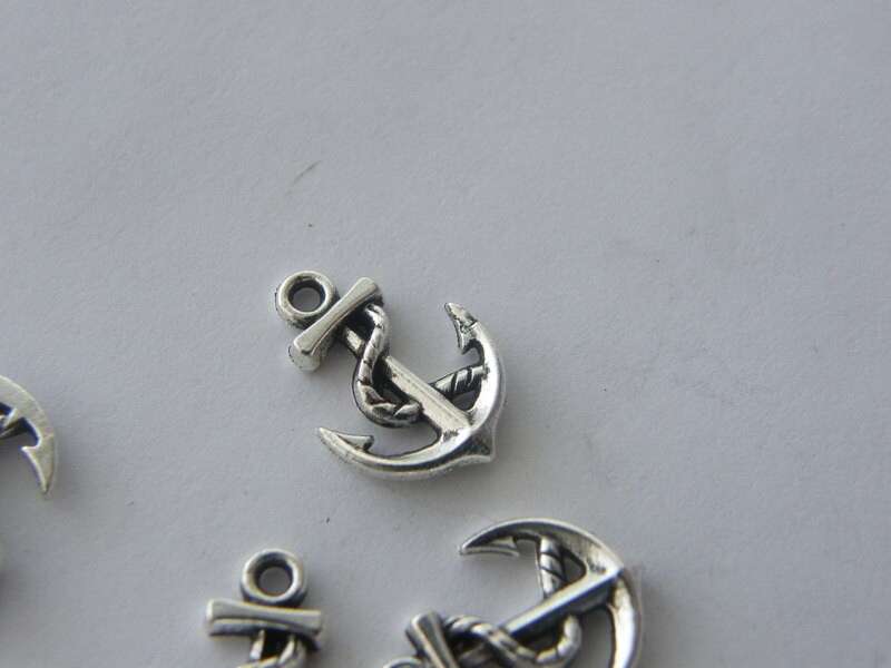 Bulk Lot Of 50 Anchor Charms - Antique Silver Tone Jewelry Making Findings