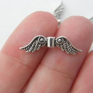 12 Angel wing spacer beads antique silver tone AW41 image 1