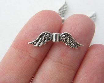 BULK 50 Angel wing spacer beads antique silver tone AW41