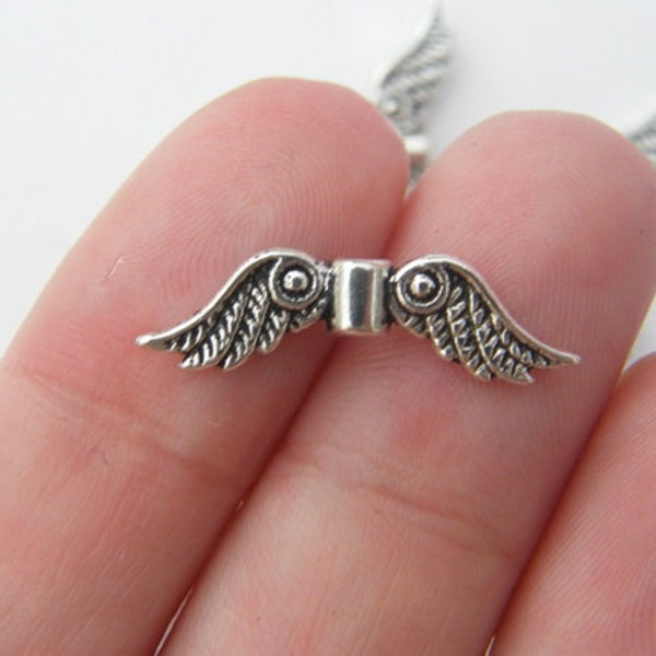 BULK 50 Angel wing spacer beads antique silver tone AW41