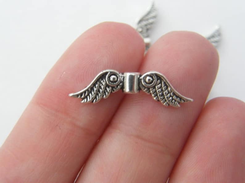 12 Angel wing spacer beads antique silver tone AW41 image 1