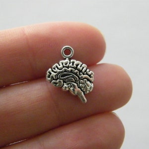 8 Brain charms antique silver tone MD43
