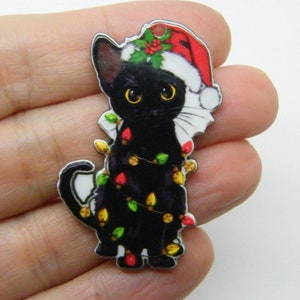 2 Christmas cat pendants  black  acrylic CT194