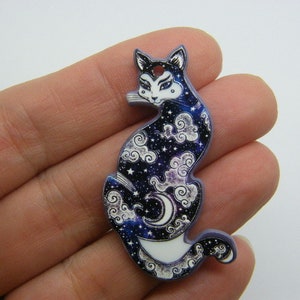 2 Cat moon pendants blue black white acrylic HC871