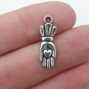 BULK 50 Hand heart charms antique silver tone M241