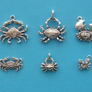 The Crab Collection -  6 different antique silver tone charms