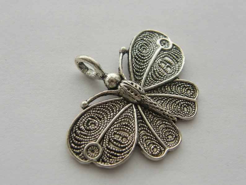 BULK 10 Butterfly pendants antique silver tone A360