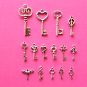 The Ultimate Key Charms Collection 15 different antique silver tone charms image 1