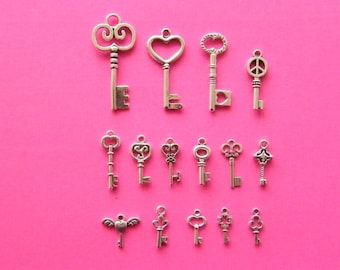 The Ultimate Key Charms Collection - 15 different antique silver tone charms