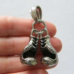 1  Boxing gloves pendant antique silver tone stainless steel SP39