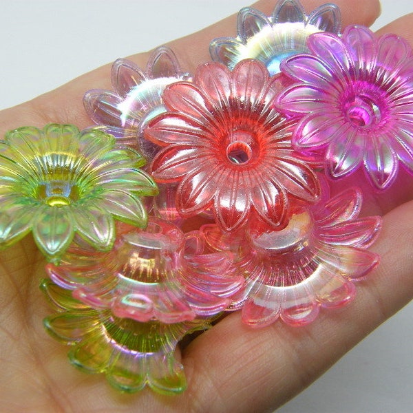 14 Flower beads random mixed transparent AB acrylic BB712