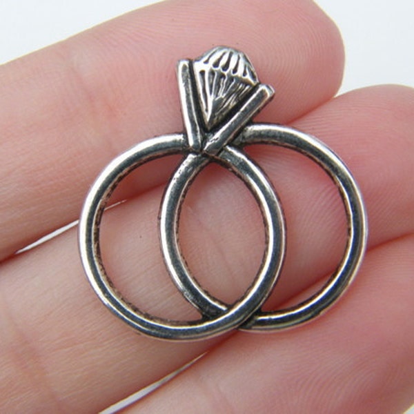 6 Engagement and wedding ring charms antique silver tone M233