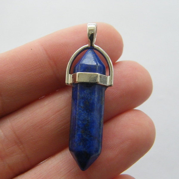 1 Chakra gemstone crystal pendant grade B Lapis Lazuli silver tone I120