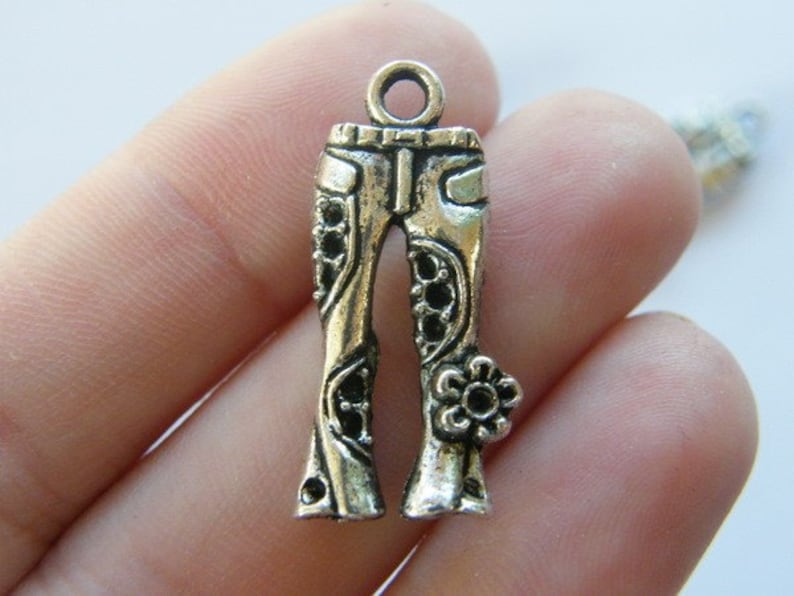 BULK 20 Hippie jeans charms antique silver tone CA165