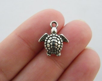 10 Turtle charms antique silver tone FF90