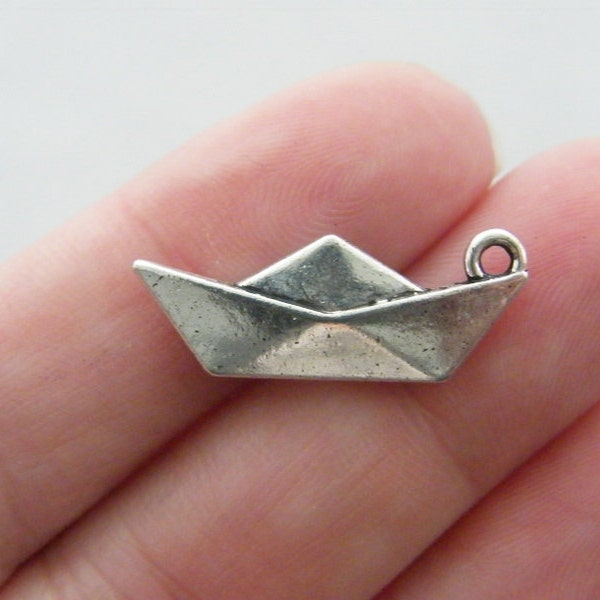 BULK 50 Paper origami boat charms antique silver tone P433