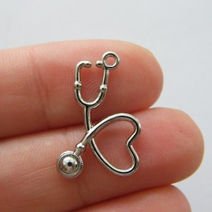 4 Stethoscope charms silver tone MD120