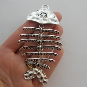 1 Fish bone pendant antique silver tone FF24