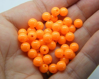 120 Orange round 6mm beads acrylic AB810 - SALE 50% OFF