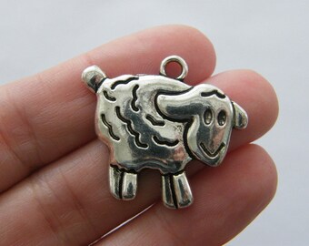 6 Sheep pendants antique silver tone A245