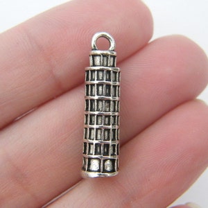 4 Leaning tower of Pisa pendants antique silver tone WT60