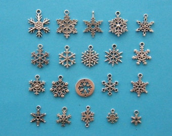 The Ultimate Snowflake Charms  Collection - 20 different antique silver tone charms