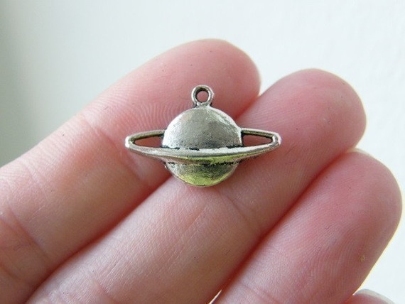 12 planet Saturn Charms Silver Tone Metal