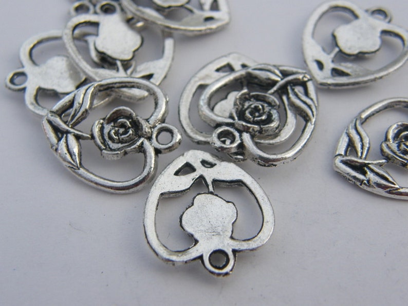 BULK 50 Rose heart charms antique silver tone H14 Etsy