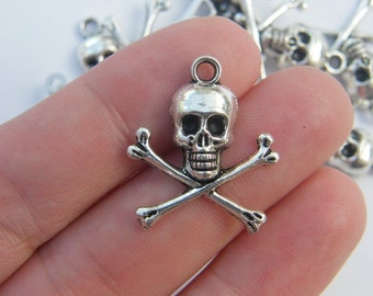 8 Skull and cross bones pendants antique silver tone HC80