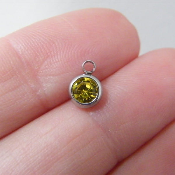 6 November yellow rhinestone birthstone charms stainless steel