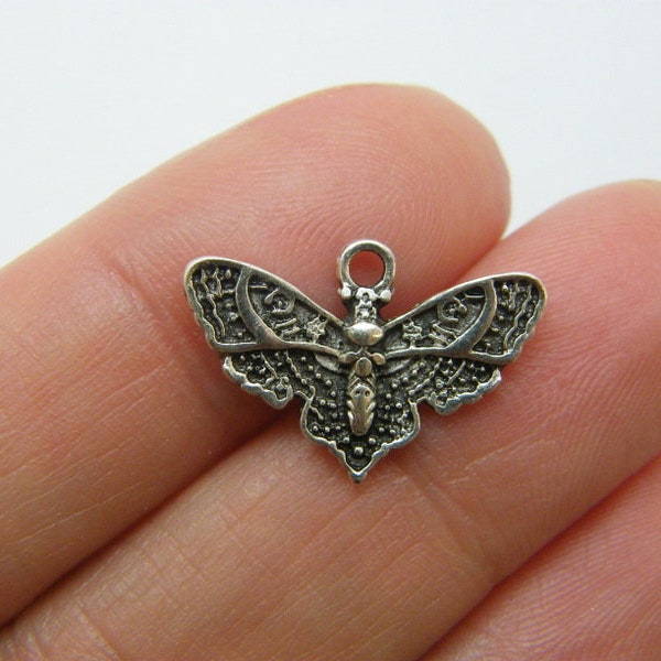 6 Moth butterfly insect charms antique silver tone A1315