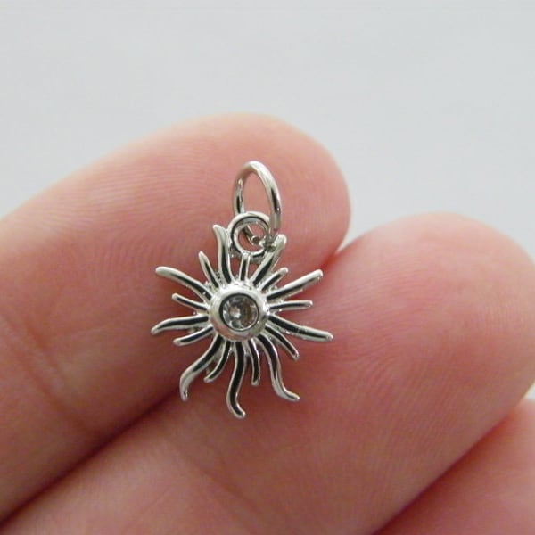 1 Sun charm rhinestone silver tone S320