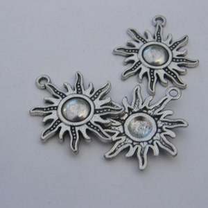 6 Sun pendants antique silver tone S63 image 3
