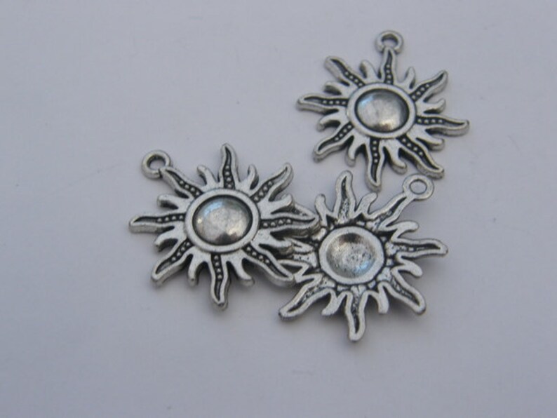 6 Sun pendants antique silver tone S63 image 3