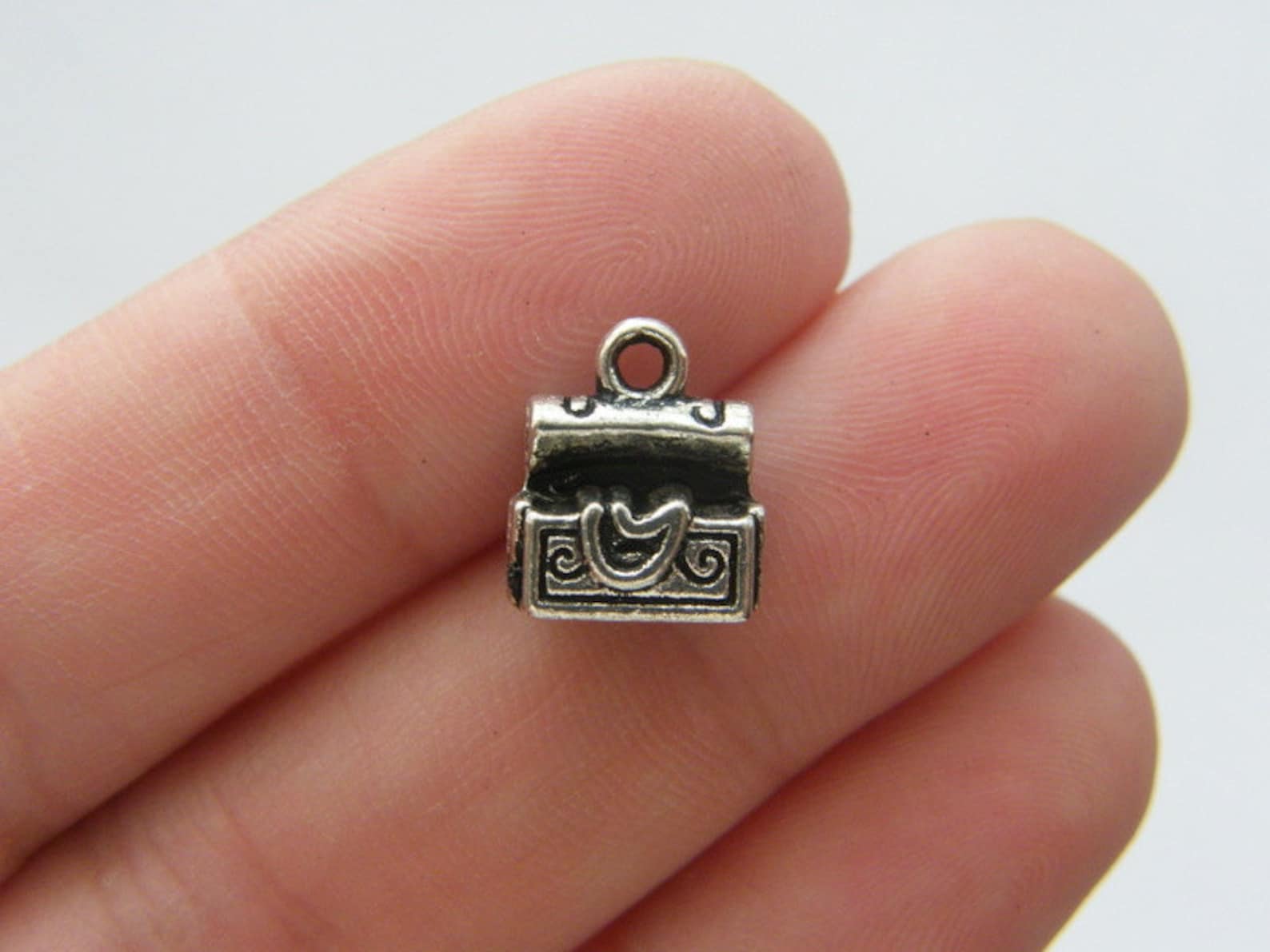 8 Treasure Chest Charms Antique Silver Tone P161 Etsy