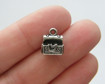 8 Treasure chest charms antique silver tone P161