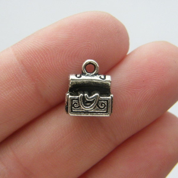 BULK 50 Treasure chest charms antique silver tone P161