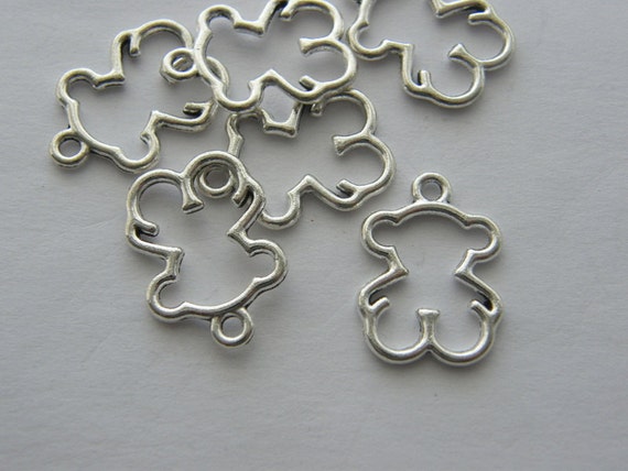 10 Bear charms antique silver tone A444