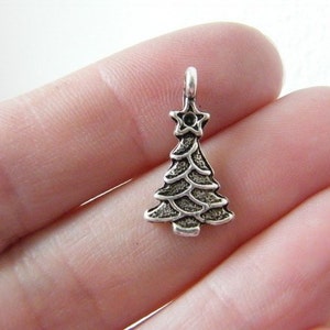 12 Christmas tree charms antique silver tone CT7