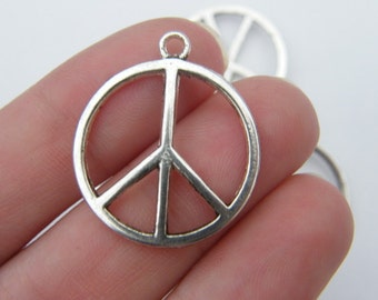 8 Peace sign charms  antique silver tone P2