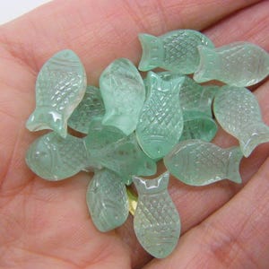 14 Fish beads  green glass FF690