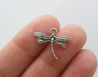 BULK 50 Dragonfly charms antique silver tone A396