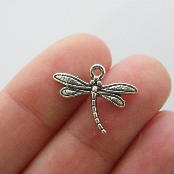 BULK 50 Dragonfly charms antique silver tone A396