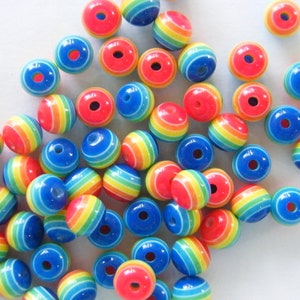 50 Striped rainbow resin 8mm beads AB130 image 3