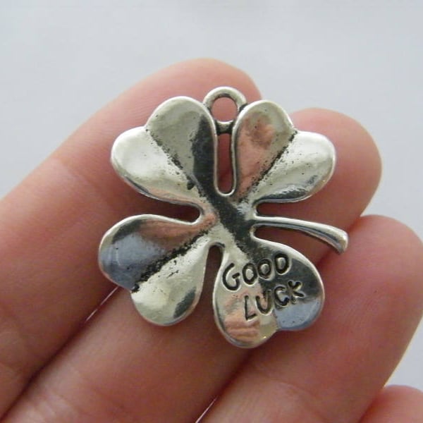 4 Four leaf clover good luck charms antique silver tone L289