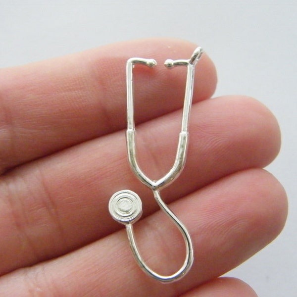 8 Stethoscope charms silver plated MD87