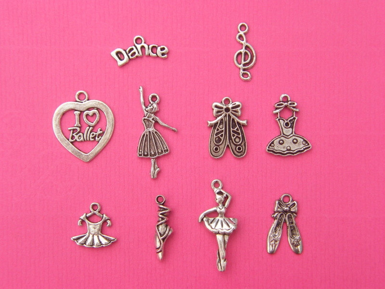 the ballet charms collection - 10 different antique silver tone charms