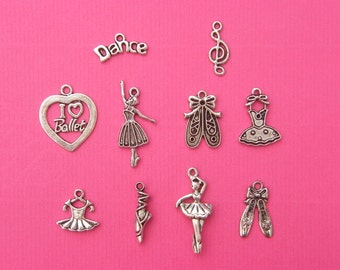 The Ballet Charms Collection - 10 different antique silver tone charms