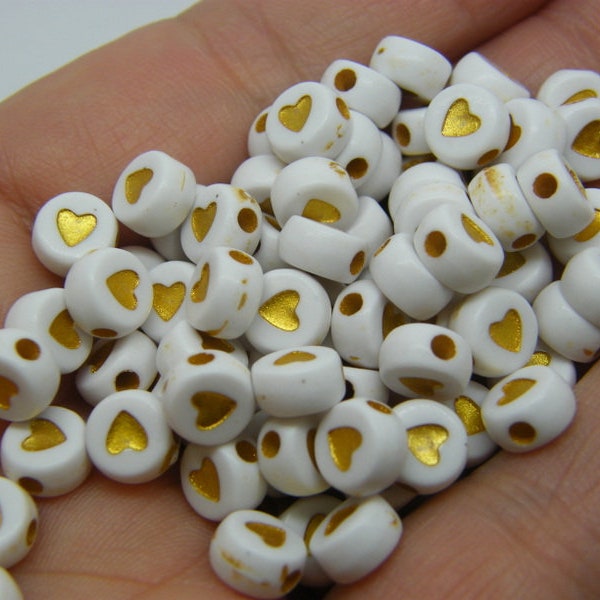 100 Heart bead white gold acrylic AB328  - SALE 50% OFF